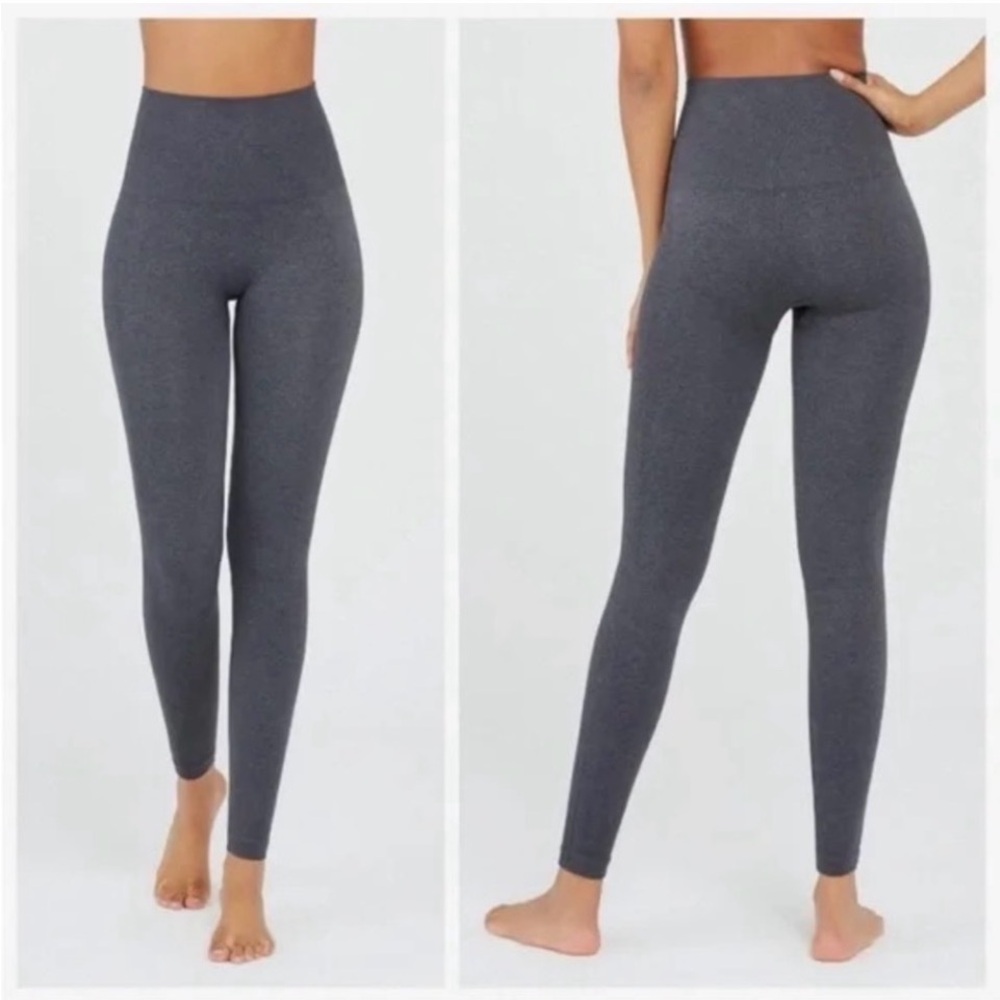 SPANX Leggings Womens Large Seamless Pull On Three Quarter Length Gray/ Charcoal